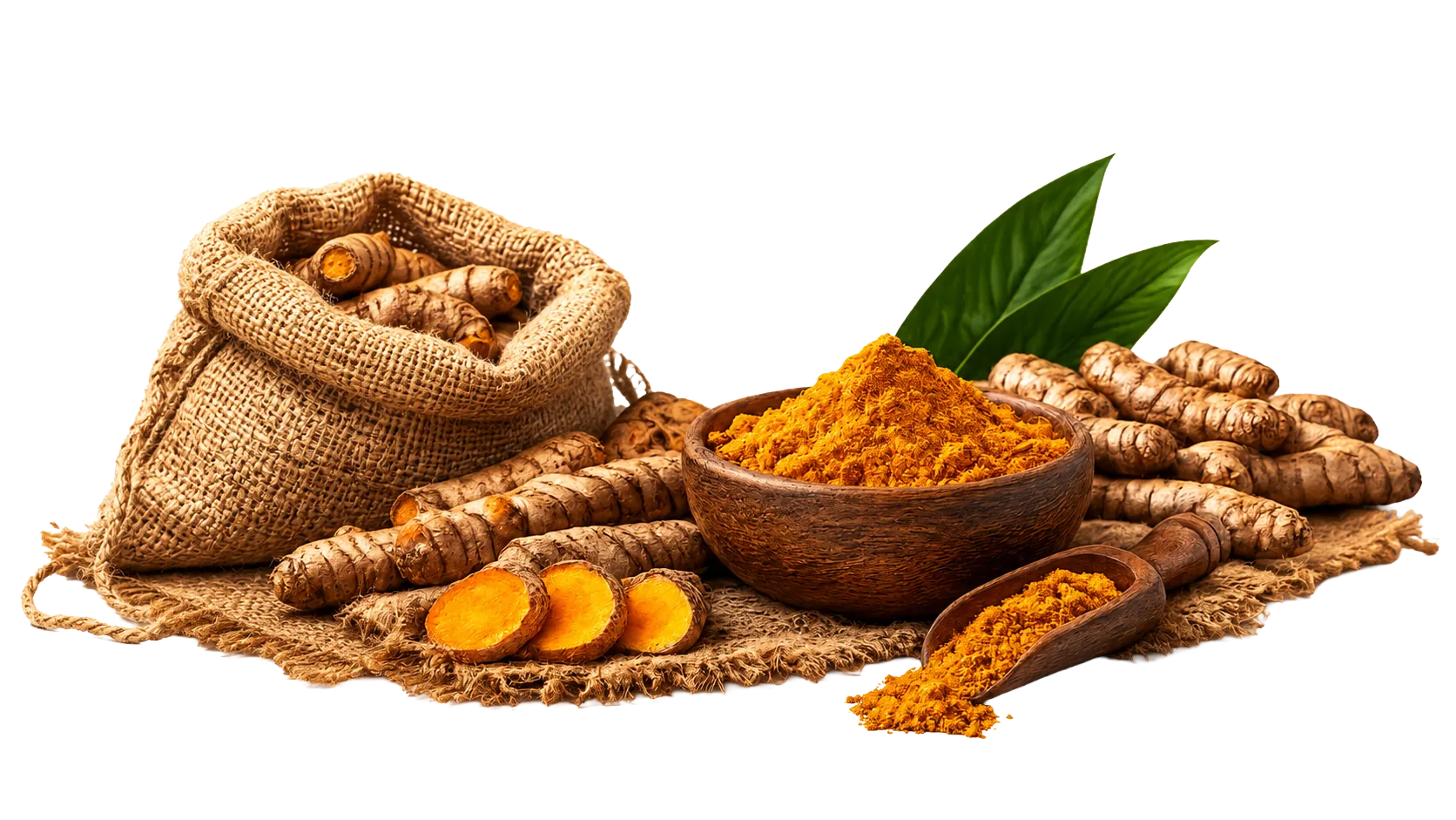 Lakadong turmeric — a bowl of deep golden powder with dried rhizome fingers and fresh slices